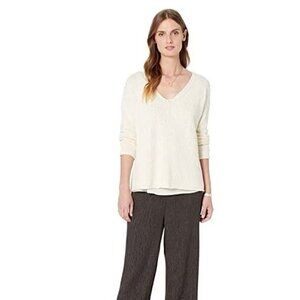 Eileen Fisher Ivory Long Sleeve V-Neck Longline Sweater Size S